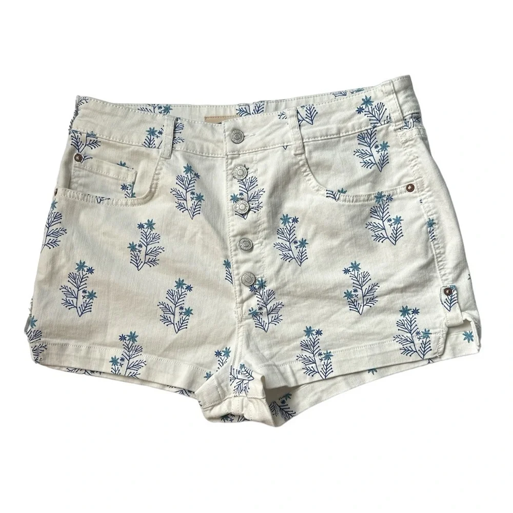 Anthropologie Pilcro Shorts White Blue Floral Ultra High Rise Women’s Size 32